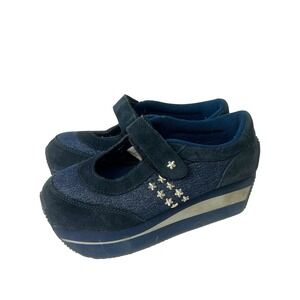 Volatile Starship Blue Suede Star Studded Platform Mary Jane Sneakers 8.5 Y2K
